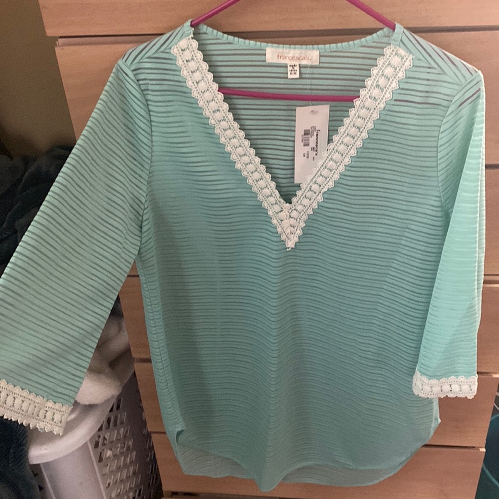 Mint green swim suit cover up.